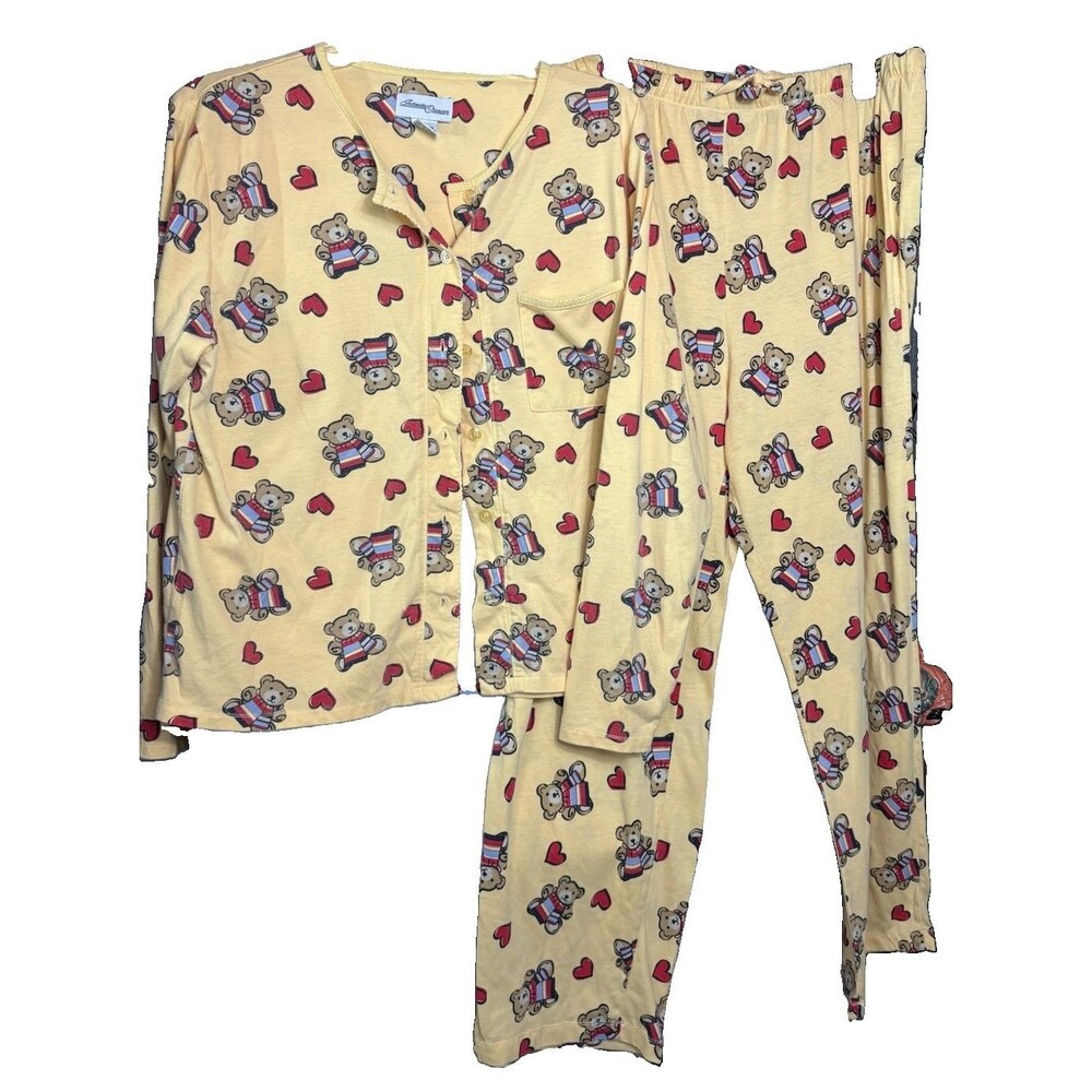 Vintage Intimate Classics Teddy Bear Pajama Set Women’s XL Cotton Blend Yellow